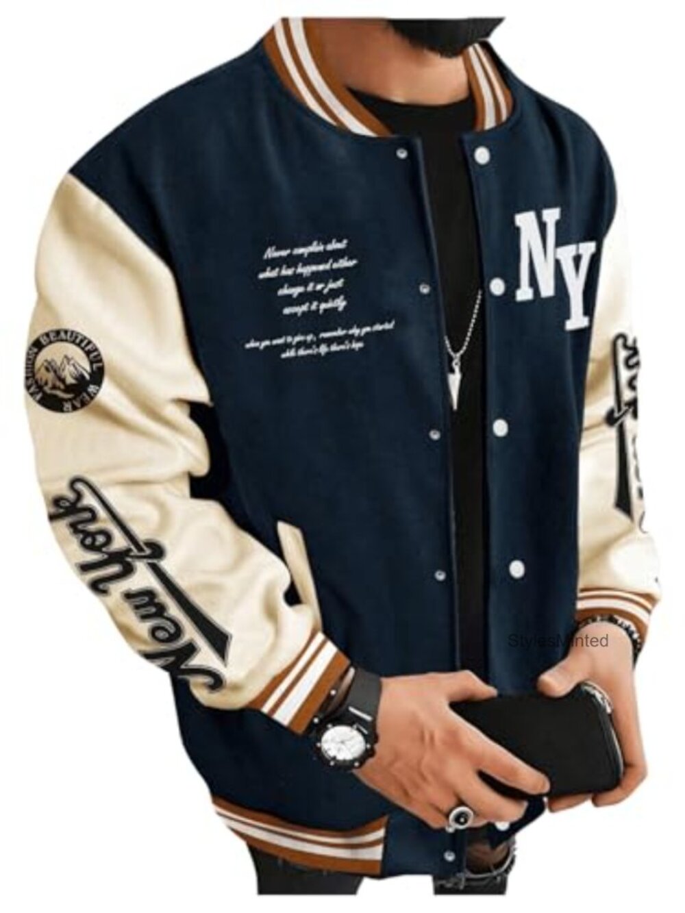 Men's Varsity Jacket Colorblock Letter Graphic Long Sleeve Baseball Bomber Coat